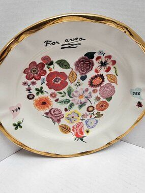 Anthropologie Nathalie Lete Dinner Plate Wedding Yes Heart ❤️🌼Flowers Forever